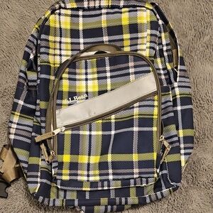 Plaid Backpack with Yellow and Blue Accents